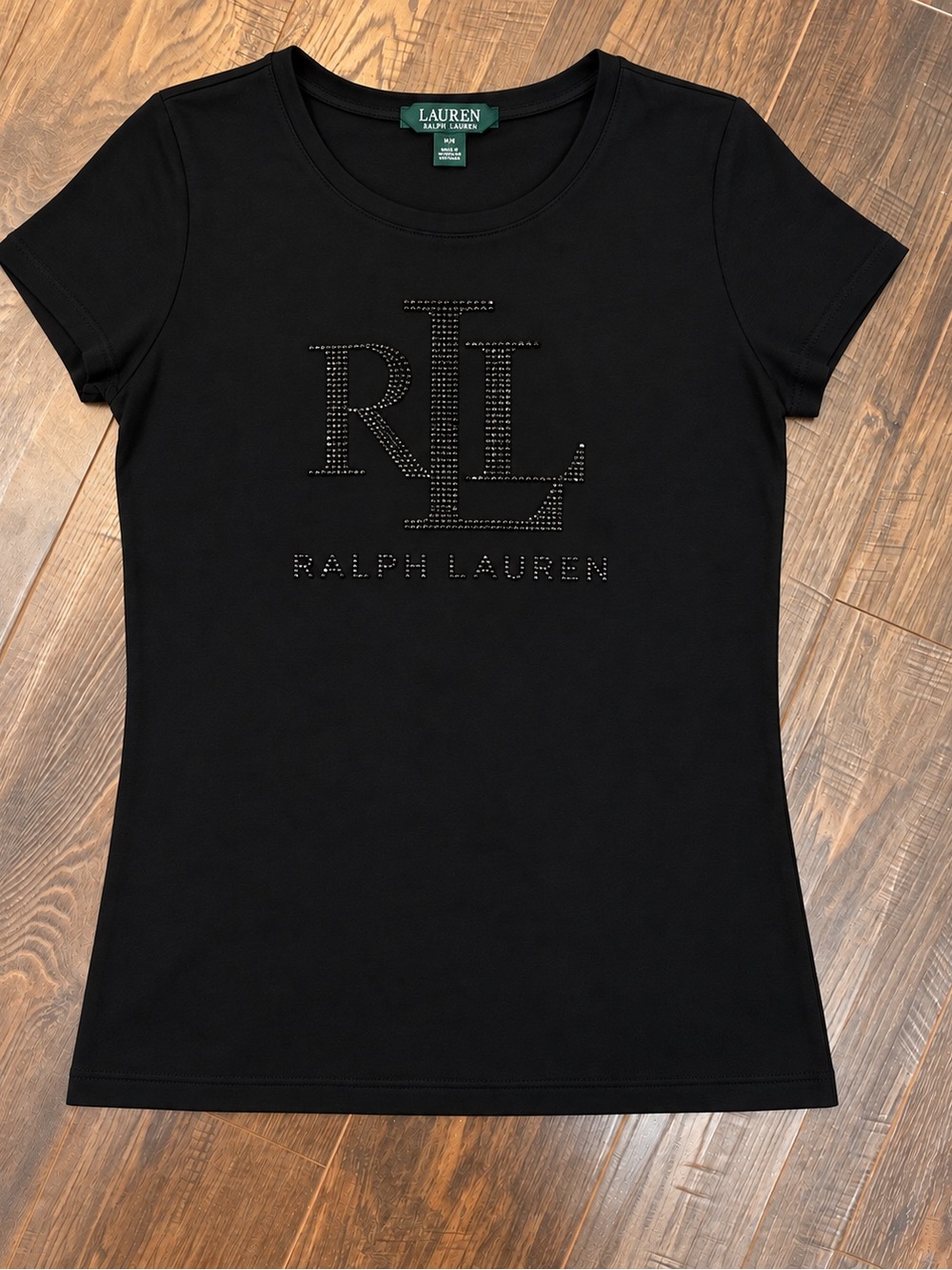 Ralph Lauren Black Short-Sleeve Tee with Studded RL Logo